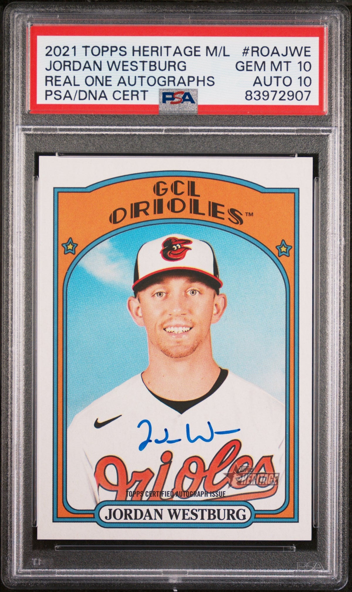 Graded 2021 Topps Heritage M/L Jordan Westburg #ROAJWE Real Ones Autograph Rookie RC Baseball Card PSA 10 Gem Mint