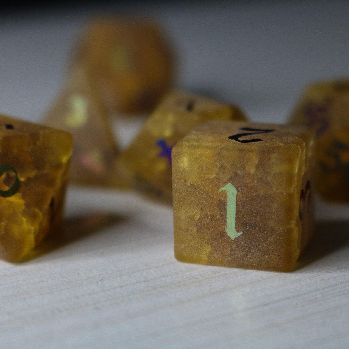 Orange Halloween Pumpkin Inked Lightning Cracked Glass DND Dice Set