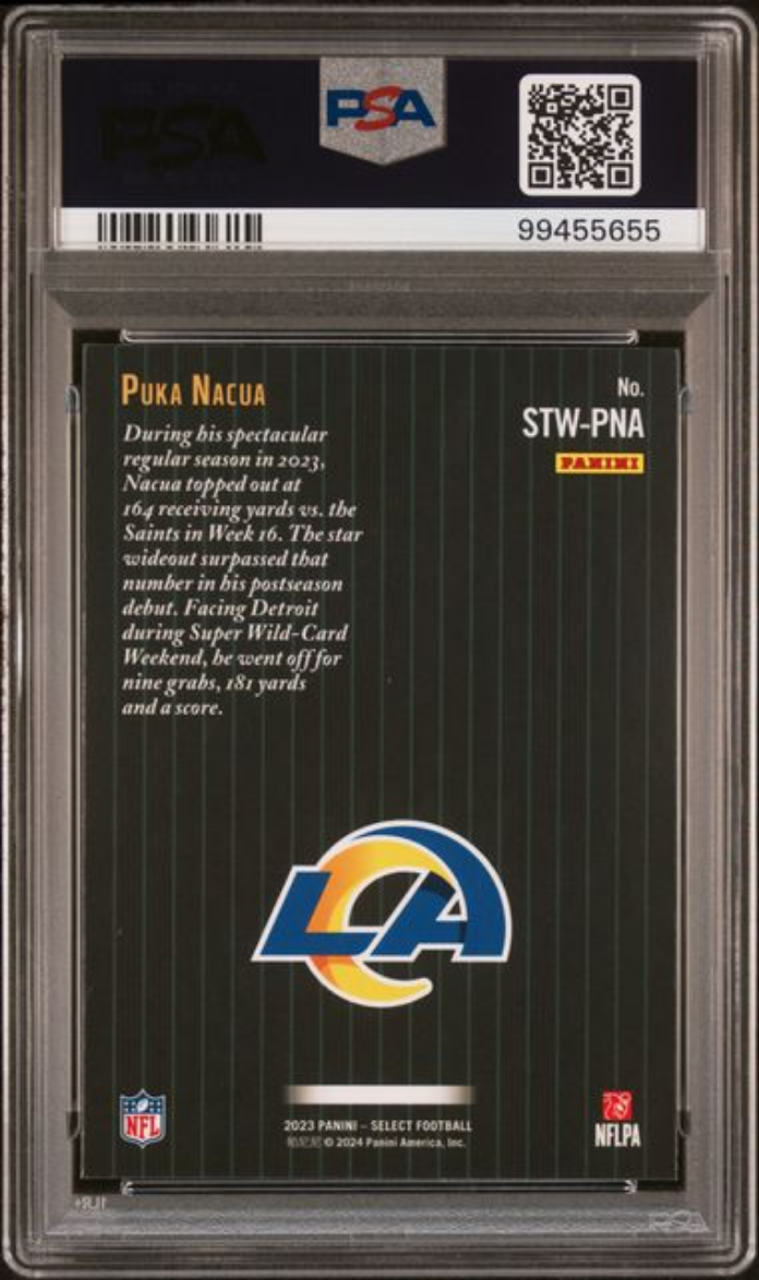 Graded 2023 Panini Select Puka Nacua #STWPNA Score Throwback Rookie RC Football Card PSA 10 Gem Mint
