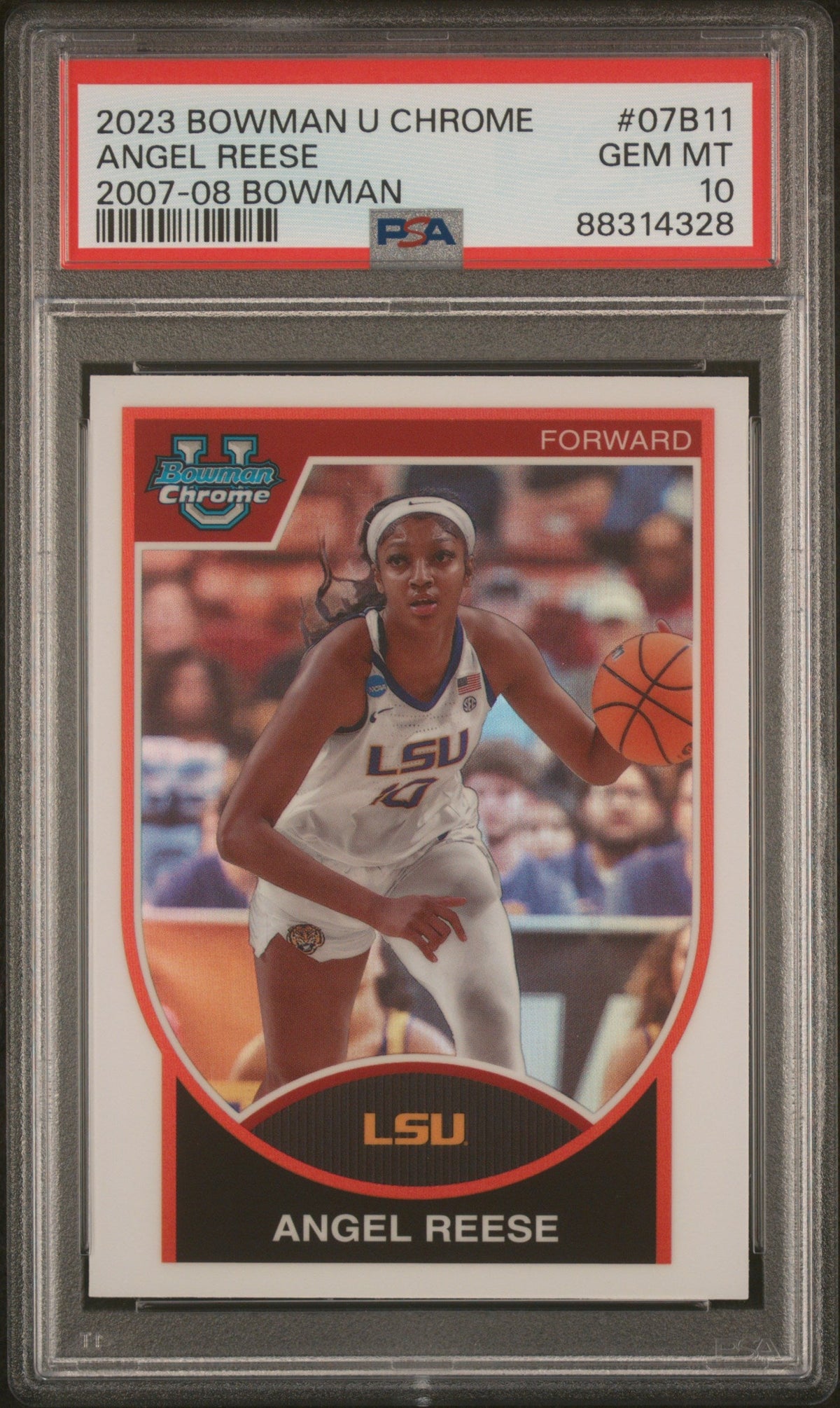 Graded 2023 Topps Bowman U Chrome Angel Reese #07B11 2007-08 Bowman Rookie RC Basketball Card PSA 10 Gem Mint