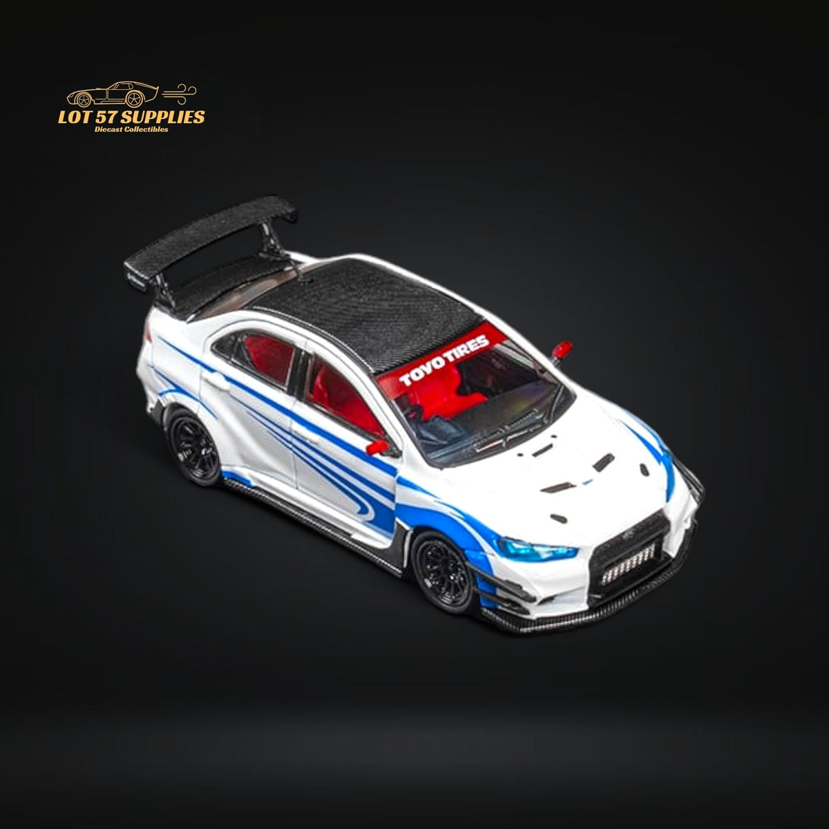 CM Model Mitsubishi Lancer Evolution X Varis White Blue Stripes 1:64