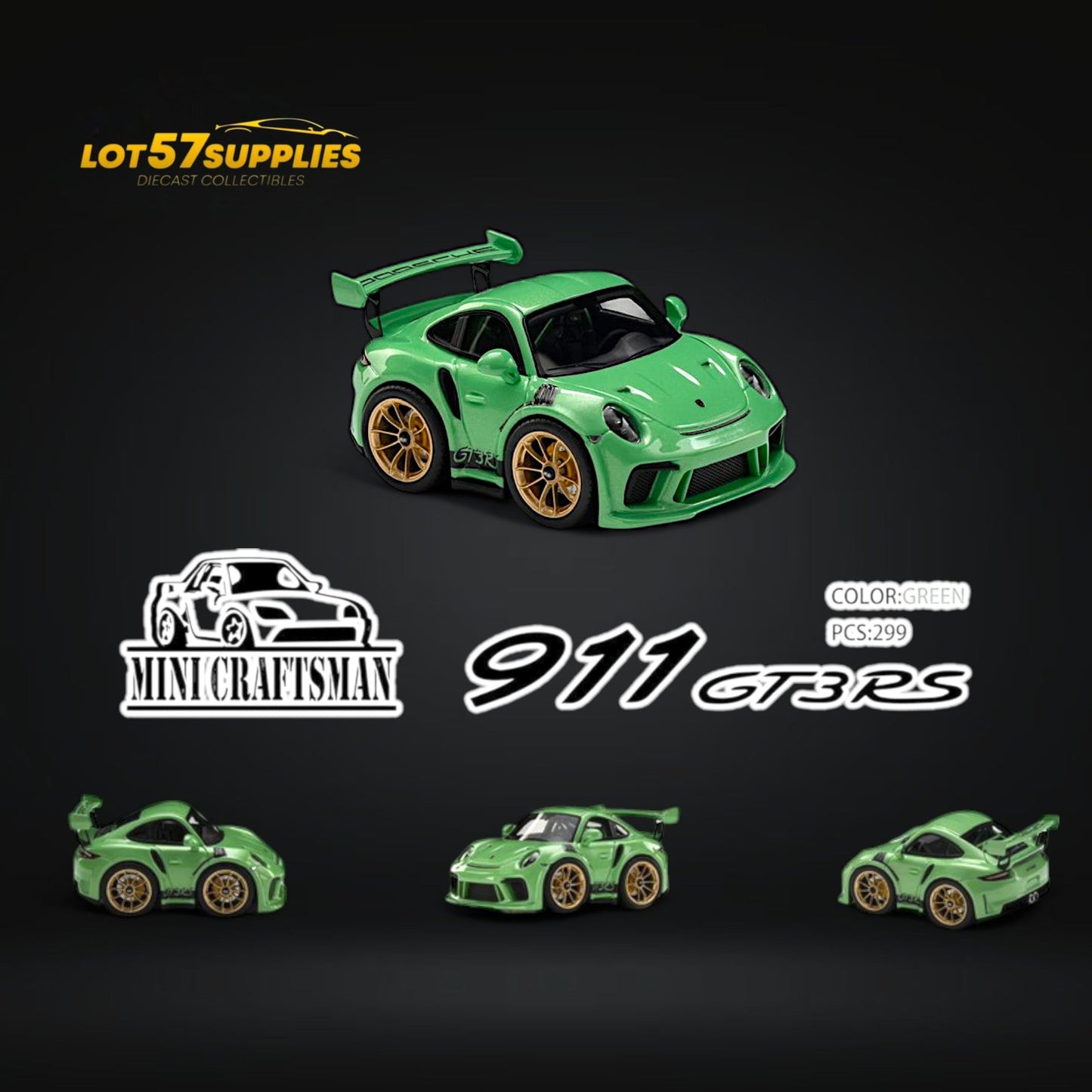 MiniCraftsman Porsche 911 GT3 RS Egg Cart Green 1:64