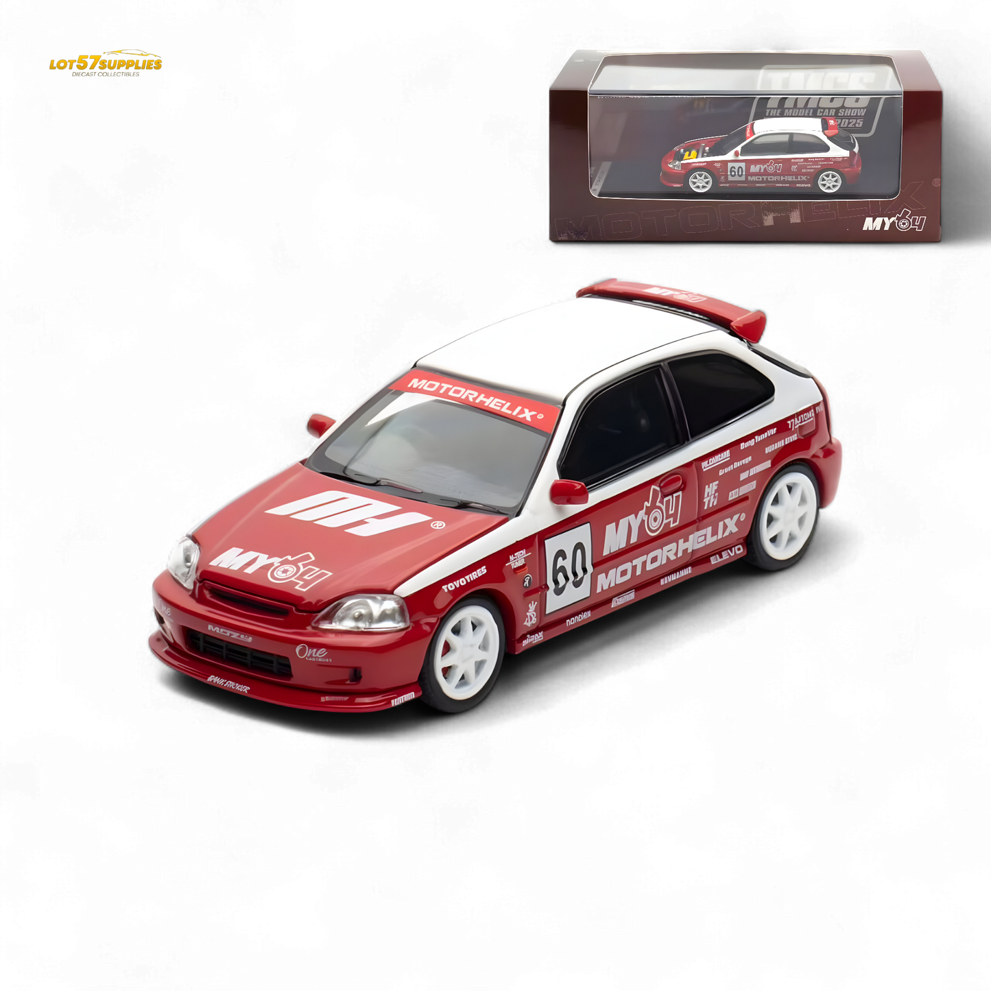 MOTORHELIX Honda Civic EK9 White Red 1:64