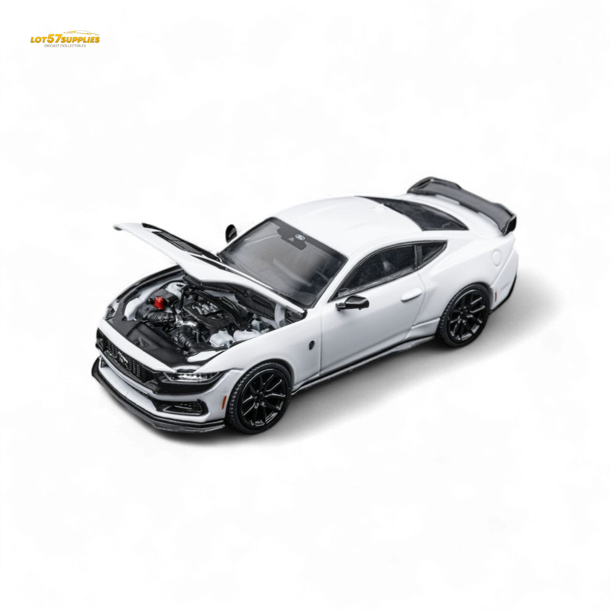 DCM Mustang Dark Horse - Crystal White - Black Wheels 1:64