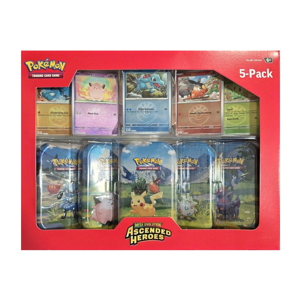 Pokémon TCG: Mega Evolution—Ascended Heroes Mini Tins 5-Pack — complete retail box