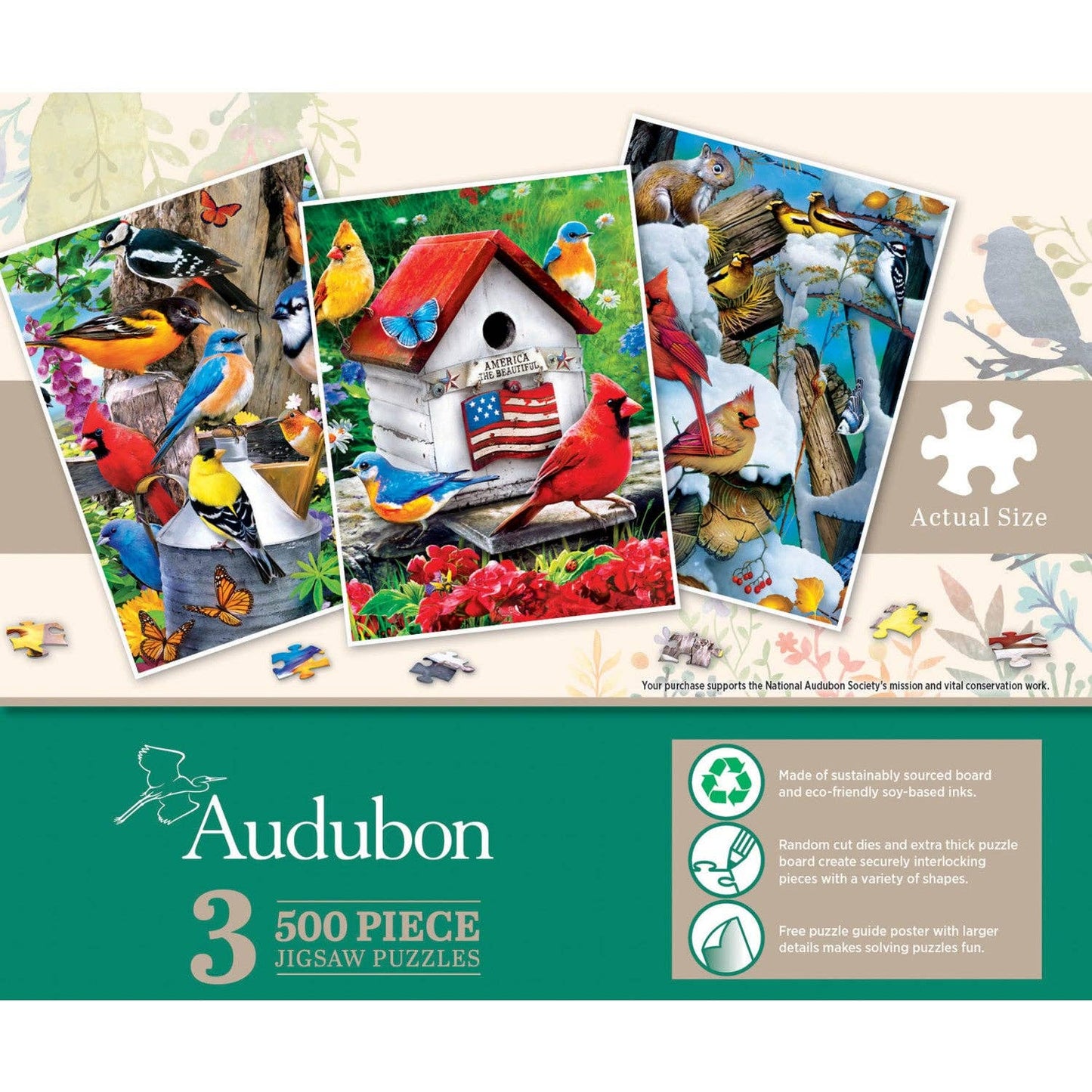 Audubon - 500 Piece Jigsaw Puzzles 3 Pack by Masterpieces
