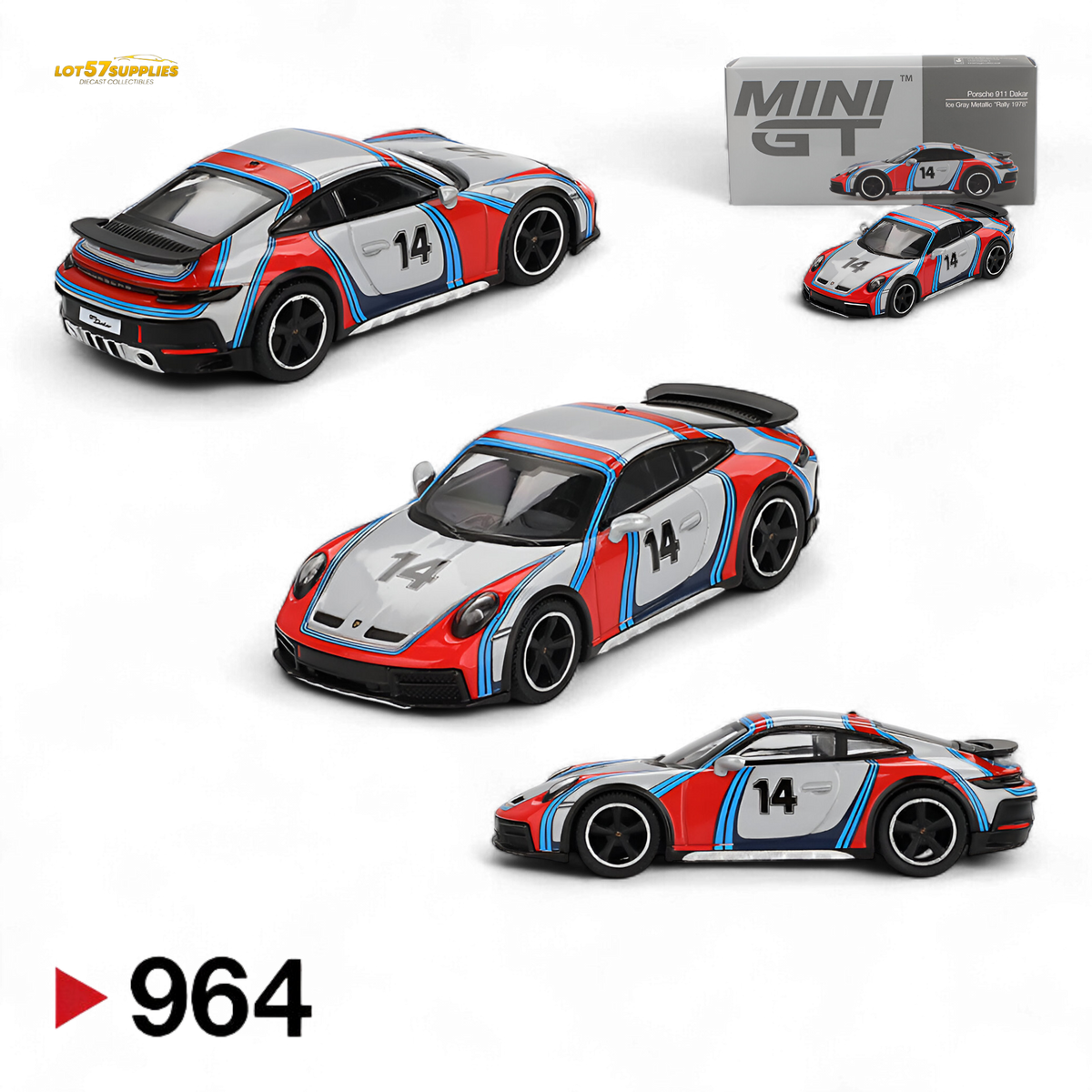 Mini-GT Porsche 911 Dakar Rally 1974 Ice Grey Metallic 1:64