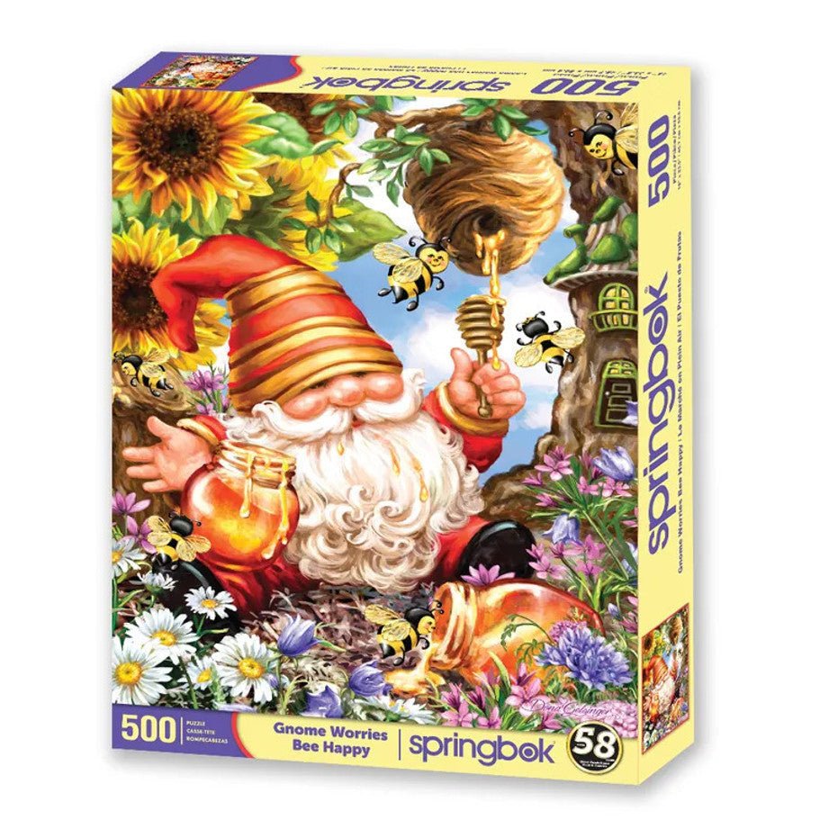 Gnome Worries Bee Happy 500 Piece Jigsaw Puzzle by Springbok Puzzles