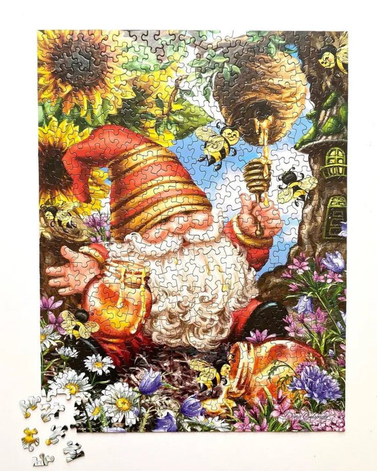 Gnome Worries Bee Happy 500 Piece Jigsaw Puzzle by Springbok Puzzles