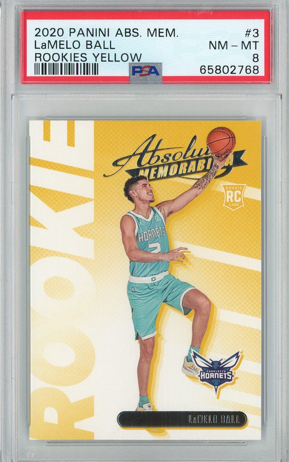 Graded 2020 Panini Absolute LaMelo Ball #3 Rookies Yellow Basketball Card PSA 8 Mint