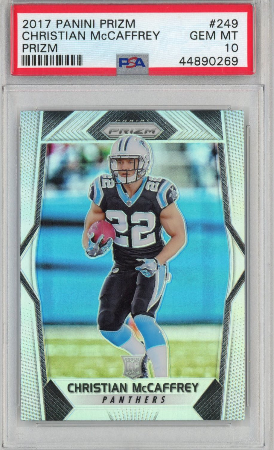 Graded 2017 Panini Prizm Christian McCaffrey #249 Silver Rookie RC Football Card PSA 10 Gem Mint