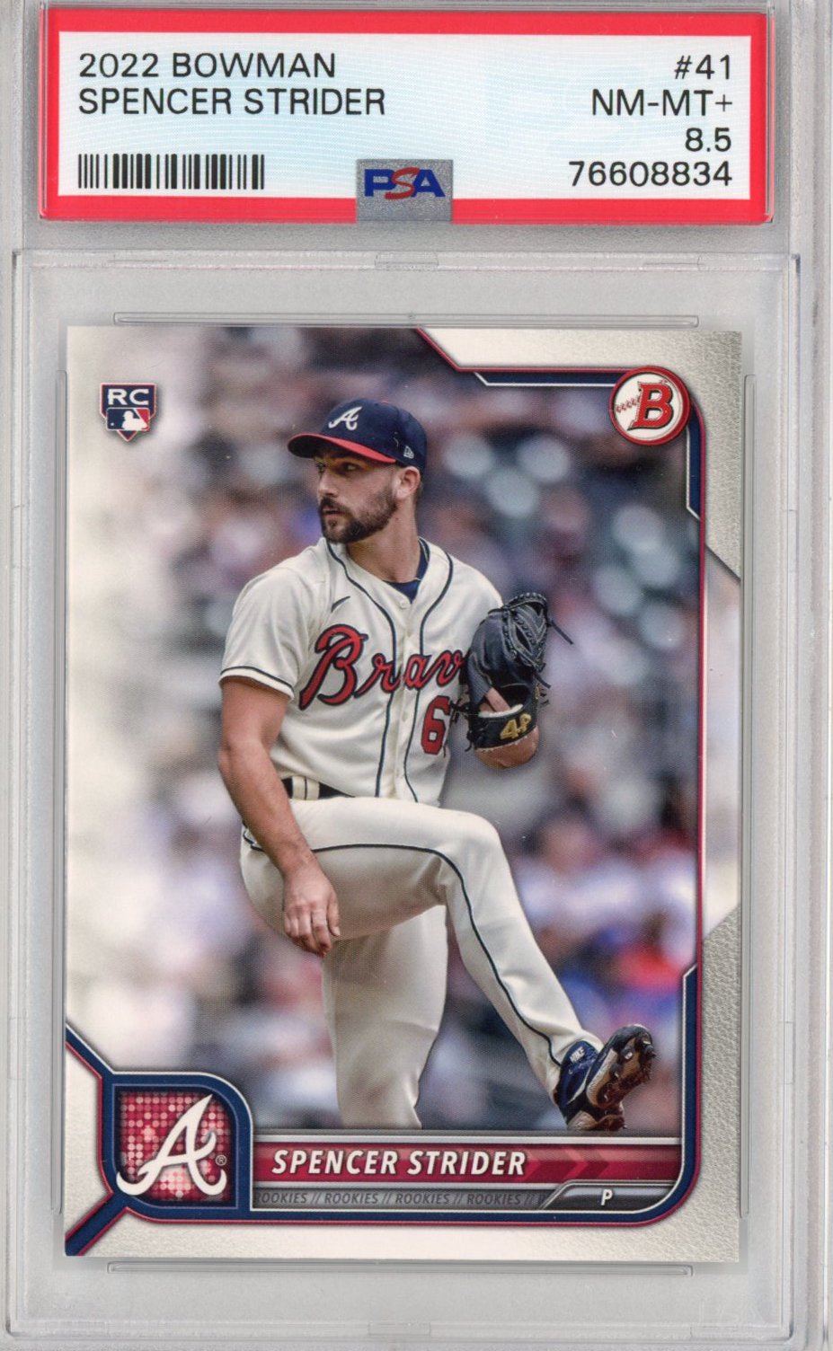 Graded 2022 Bowman Spencer Strider #41 Rookie RC Baseball Card PSA 8.5 Near Mint