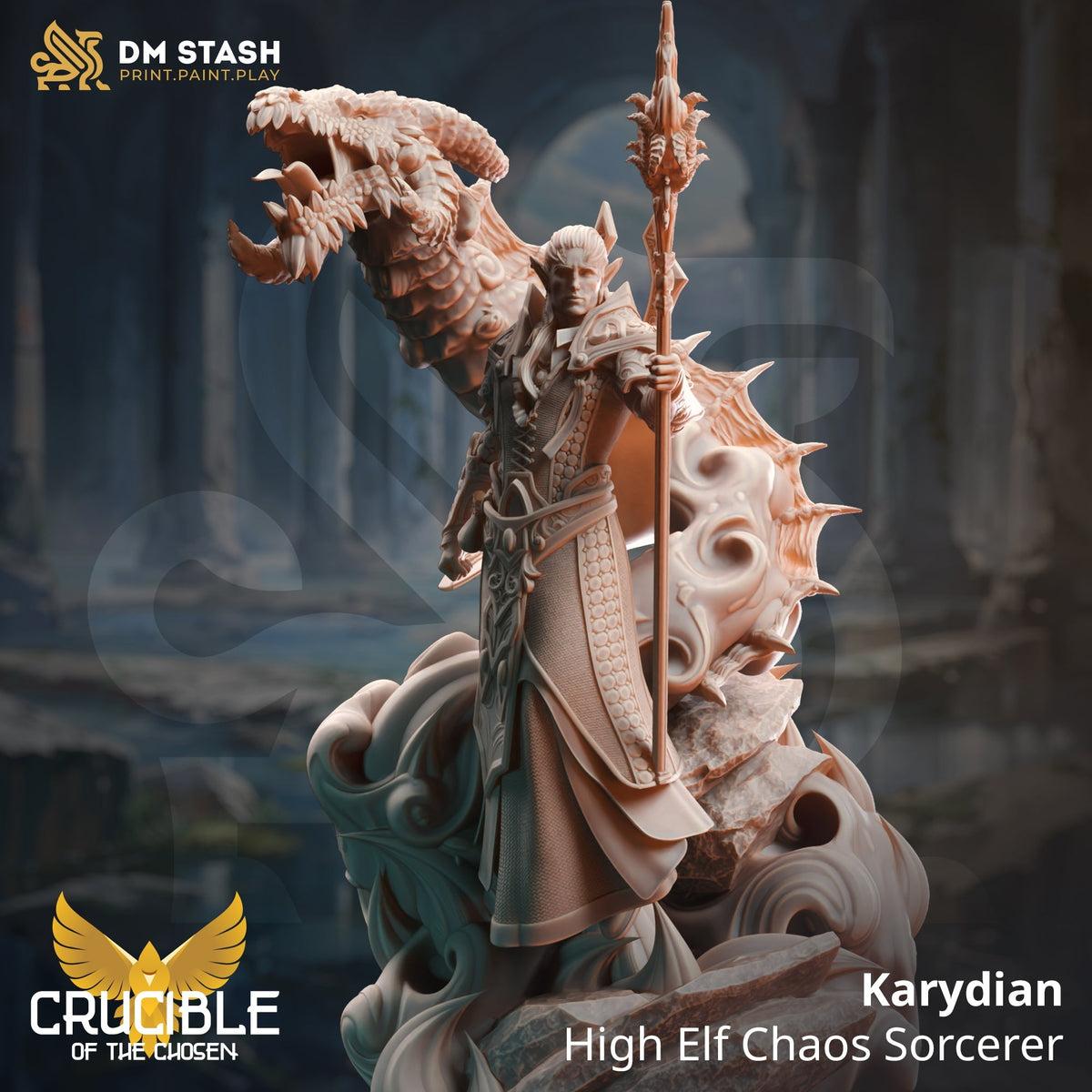 Karydian, High Elf Chaos Sorcerer (Male Elf Sorcerer with Dragon)