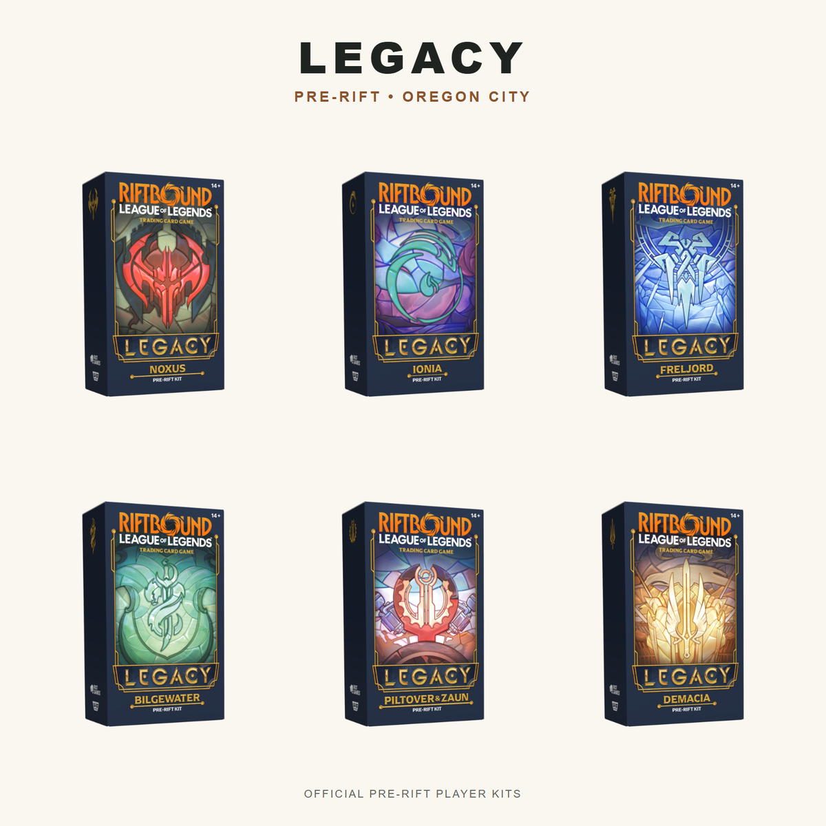 Legacy Pre-Rift Oregon City event with all six official regional player-kit designs