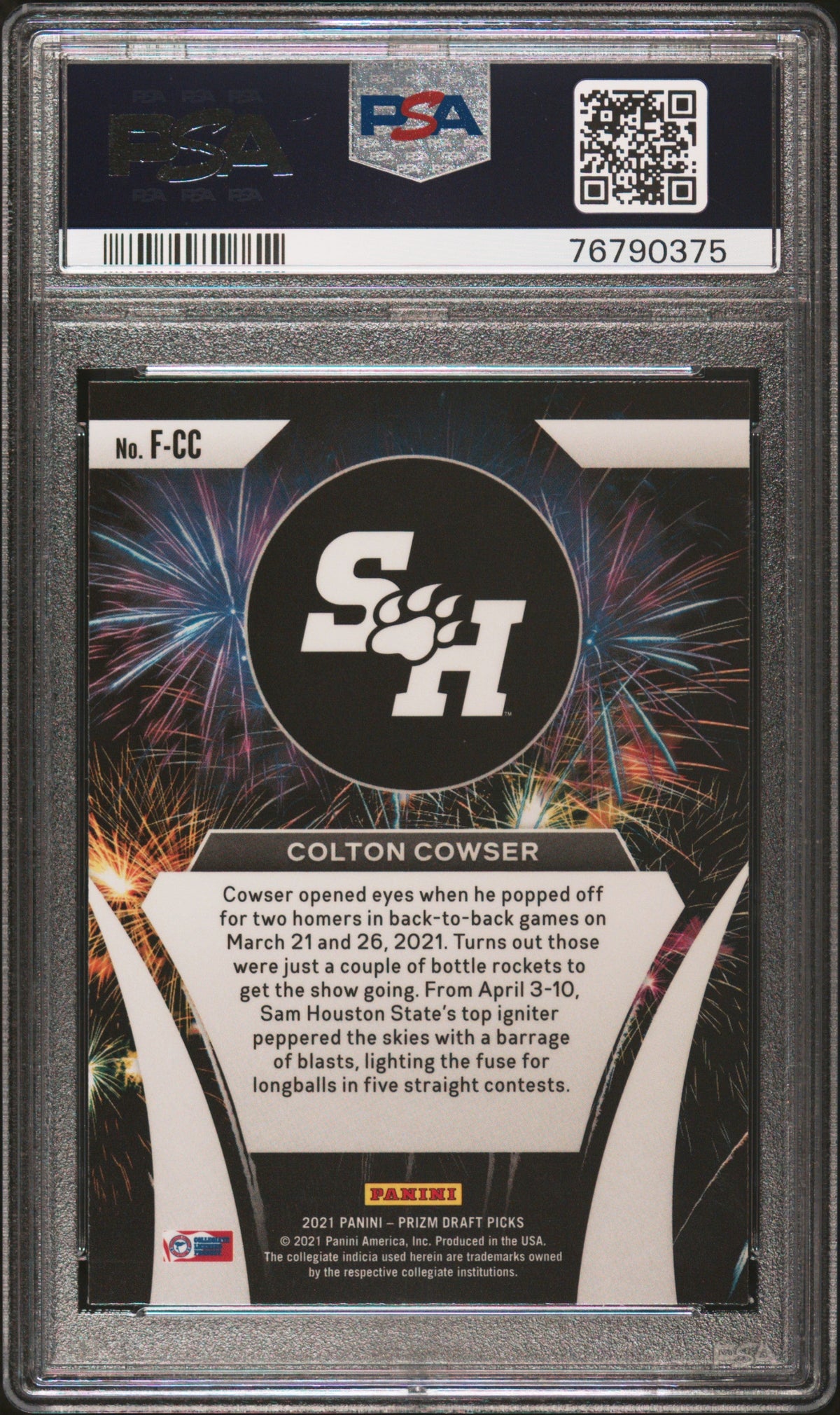 Graded 2021 Panini Prizm Draft Picks Colton Cowser #FCC Fireworks Rookie RC Baseball Card PSA 10 Gem Mint