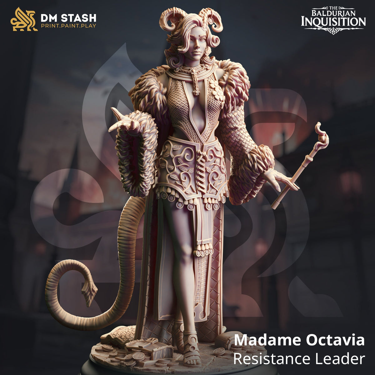 Madame Octavia, Resistance Leader (Female Tiefling Warlock)
