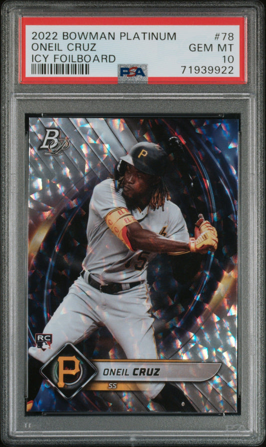 Graded 2022 Topps Bowman Platinum Oneil Cruz #78 Icy Foilboard Rookie RC Baseball Card PSA 10 Gem Mint