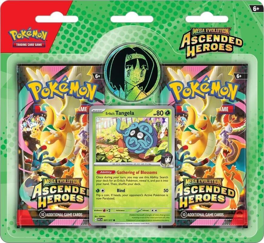 Pokémon TCG Mega Evolution Ascended Heroes 2-Pack Blister with Erika’s Tangela promo and Erika coin