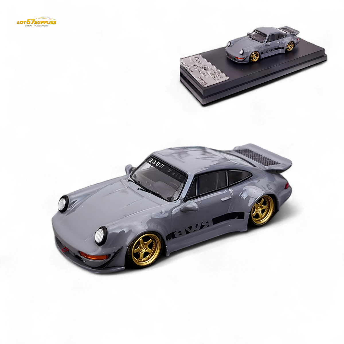 Flame Porsche 964 RWB Whale Tale Cement Gray 1:64