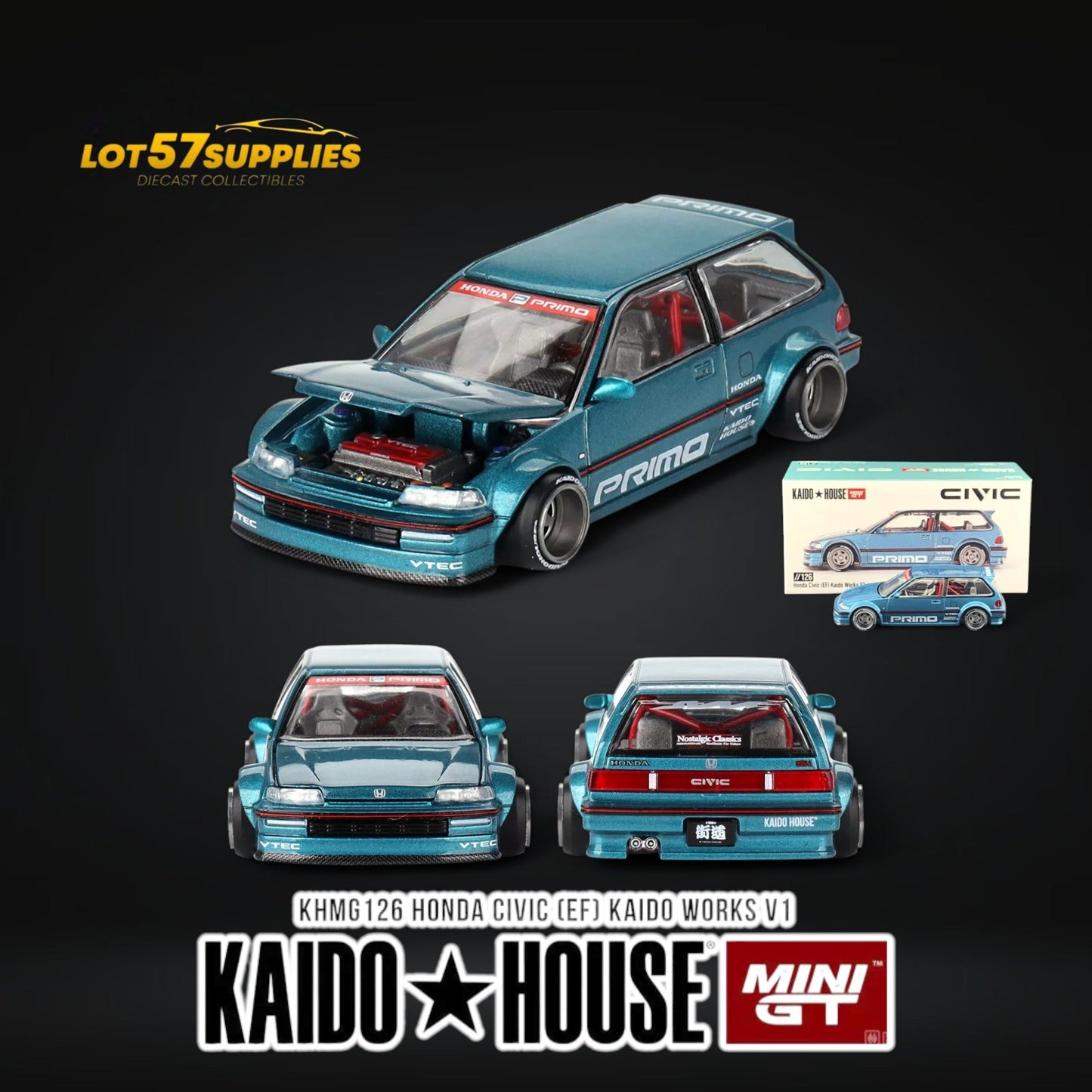 Mini GT x Kaido House Honda Civic EF Tahitian Green 1:64