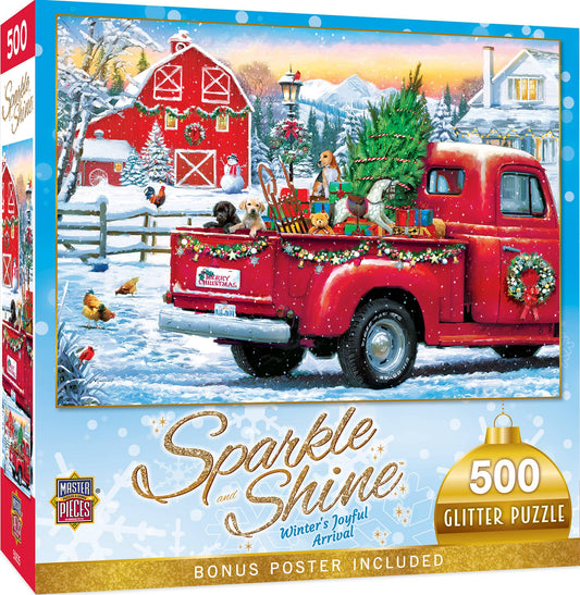Sparkle & Shine - Winter's Joyful Arrival 500 Piece Glitter Jigsaw Puzzle | Masterpieces Puzzles