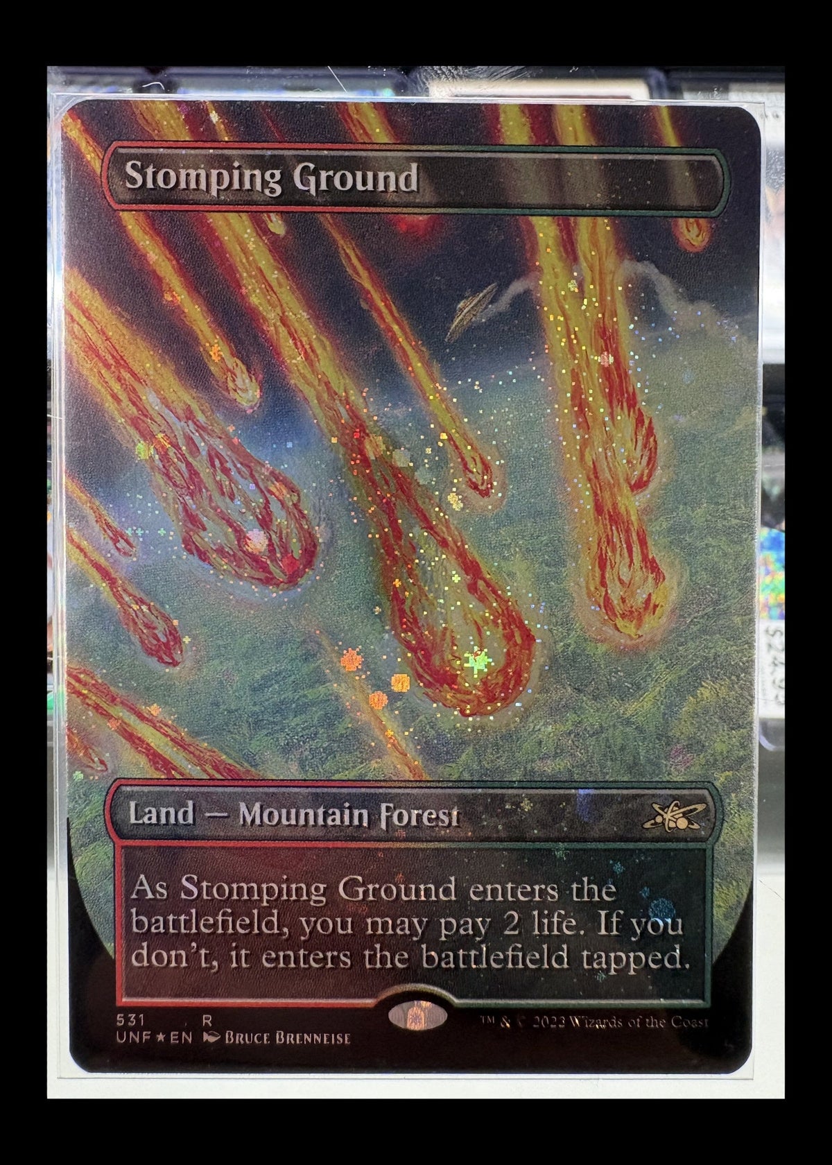 Stomping Ground #531 Unfinity borderless Galaxy Foil Magic card front - full photographed perimeter retained with black safety border