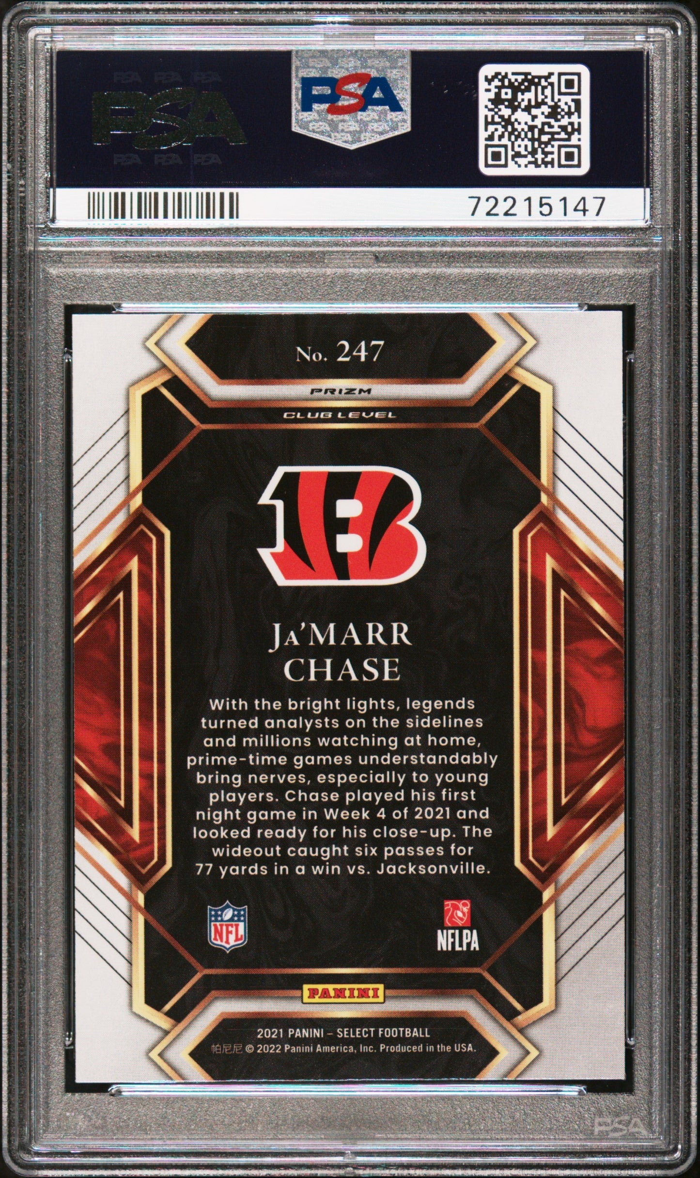 Graded 2021 Panini Select Ja'Marr Chase #247 Silver Rookie RC Football Card PSA 10 Gem Mint