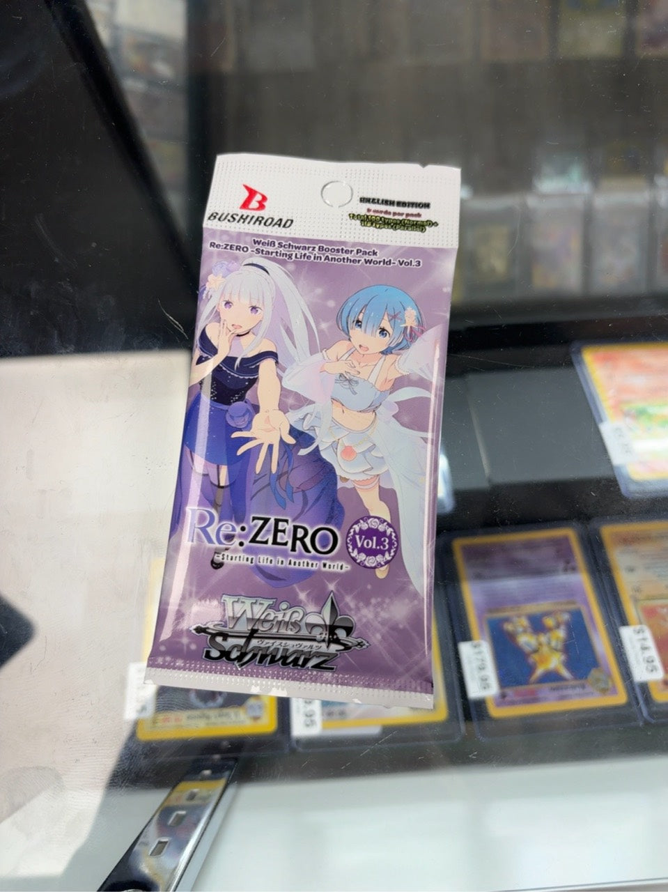 Front of the English Weiss Schwarz Re:ZERO Vol. 3 booster pack