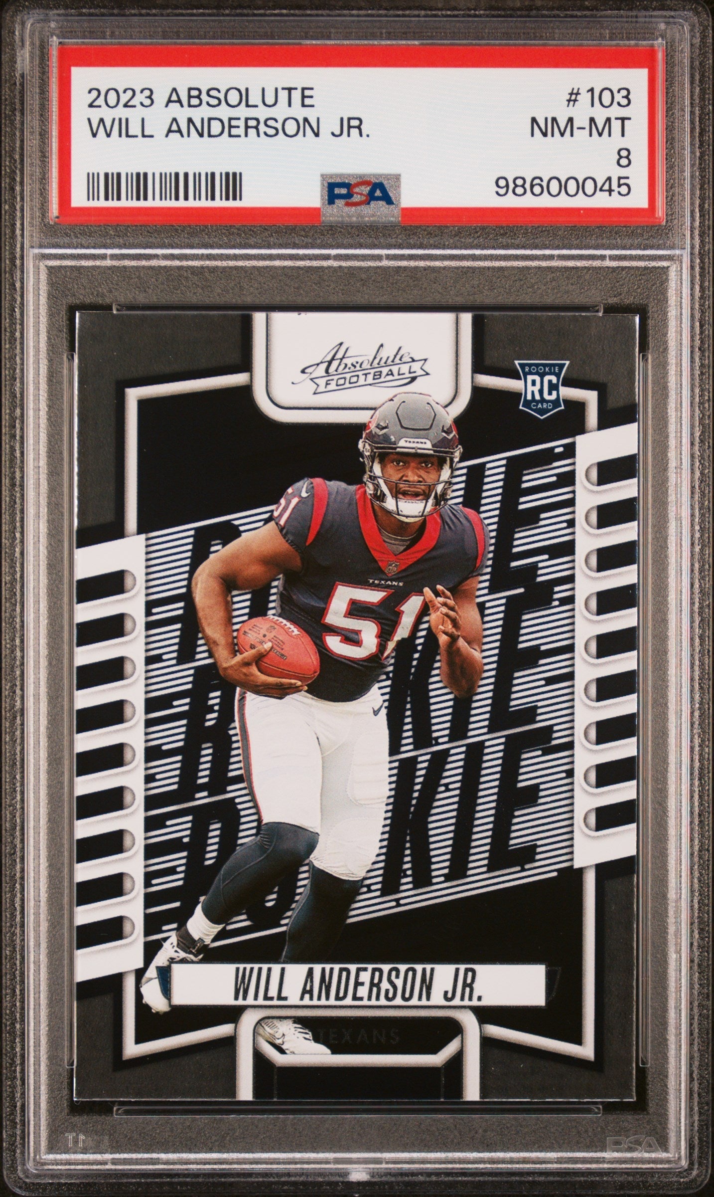 Graded 2023 Panini Absolute Will Anderson #103 Rookie RC Football Card PSA 8 Near Mint